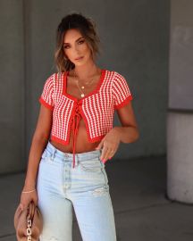 Lucille Knit Lace Up Front Top - OrangeIvory - FINAL SALE VICI at Vici Collection